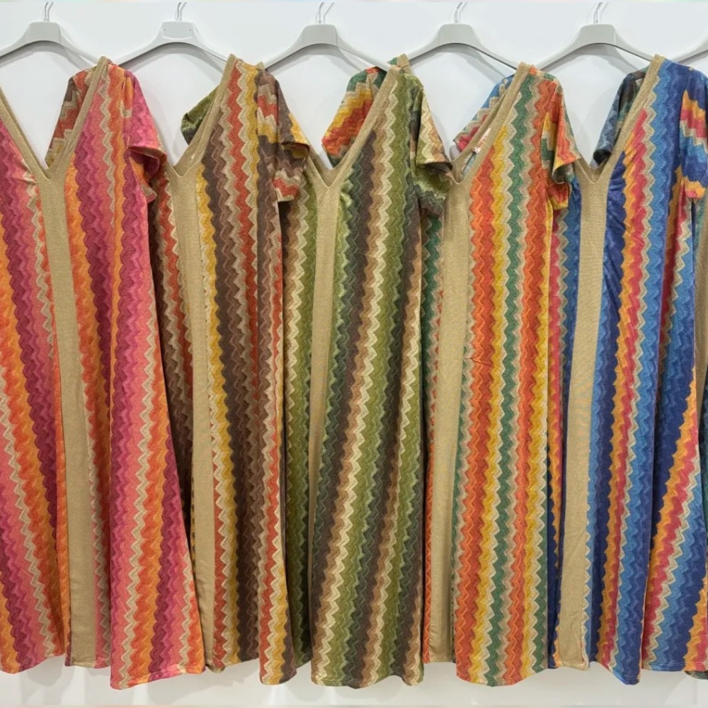 MADE IN ITALY Colorful Zigzag Patterned Maxi Dresses